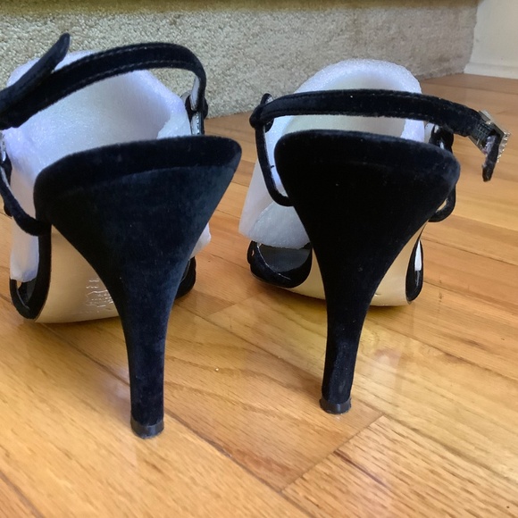 Nina Marmar Black Velvet Rhinestone High Heel Sandals SZ 39 - Picture 8 of 16